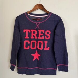 Women’s Crewneck Pullover Navy Blue Sweatshirt Tres Cool Graphic Cozy Retro EUC